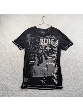 Y2K 2DIE4 Black V-Neck Grunge Graphic AOP Muscle Tee Affliction Goth Emo Men L